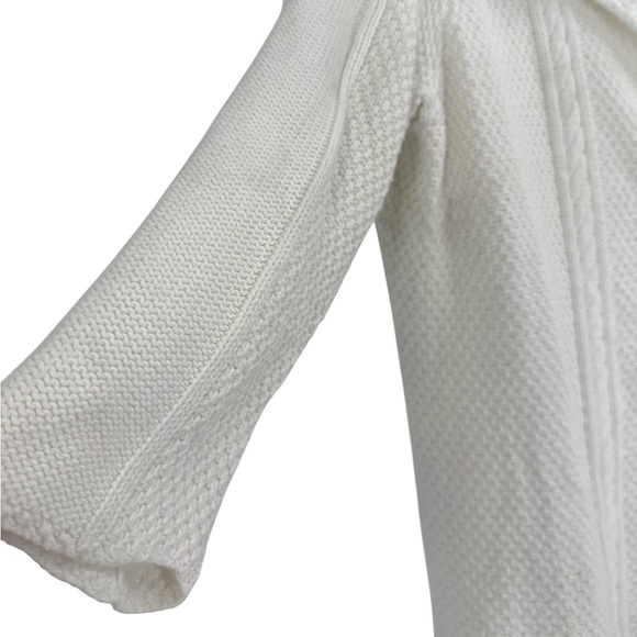 Heather B White Textured Cable Knit Button Front Cardigan 100% Cotton 3/4 Sleeve - Picture 4 of 6